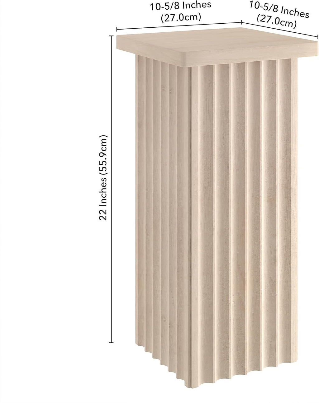Henn&Hart 11'' Fluted Modern Wooden Square End Table, Ribbed Side Table, Nightstand for Living Room, Office, Family Room, or Bedroom, Alder White