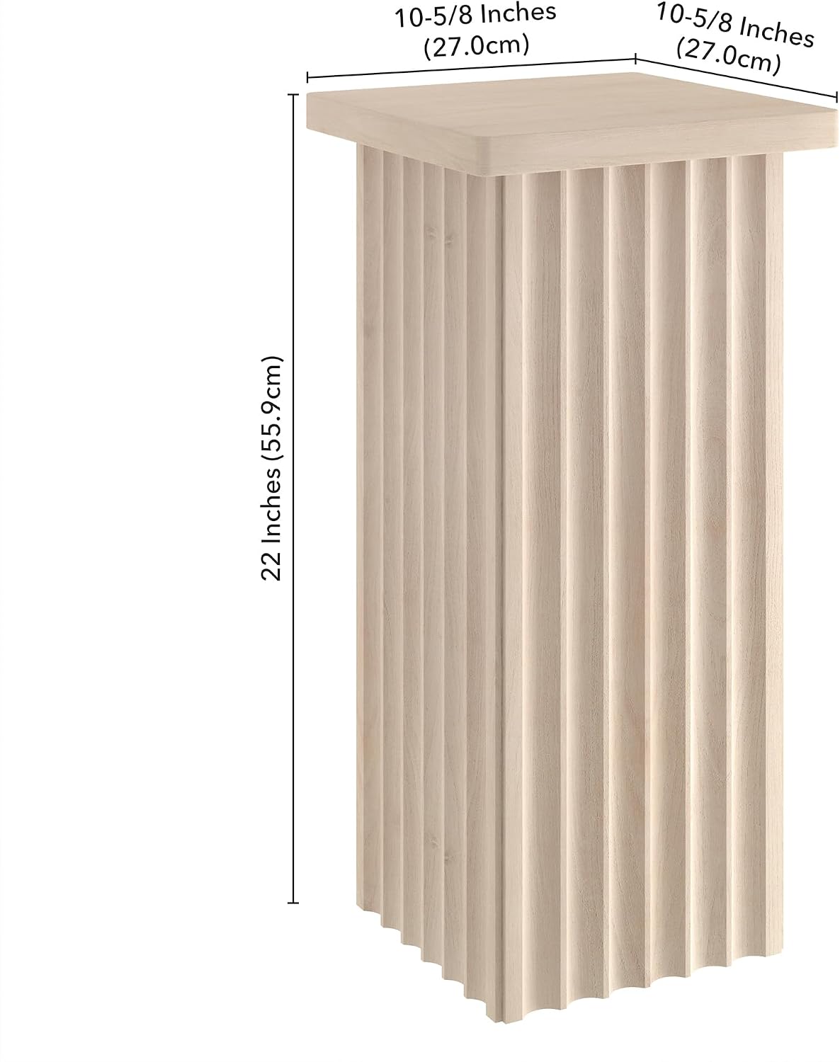 Henn&Hart 11'' Fluted Modern Wooden Square End Table, Ribbed Side Table, Nightstand for Living Room, Office, Family Room, or Bedroom, Alder White