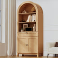 Arched Pantry Cabinet, 71" Kitchen Pantry Cabinet with Smooth Gliding Drawers and Adjustable Shelf, Wood Storage Cabinets Anti-Tipping, Modern Farmhouse for Living Room, Dining Room (Natural)