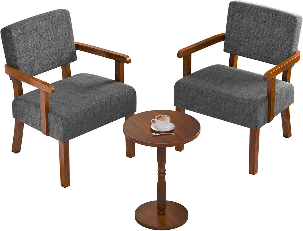 FAGAGA Accent Chairs Set of 2, 2 Solid Wood Armchairs with Side Table