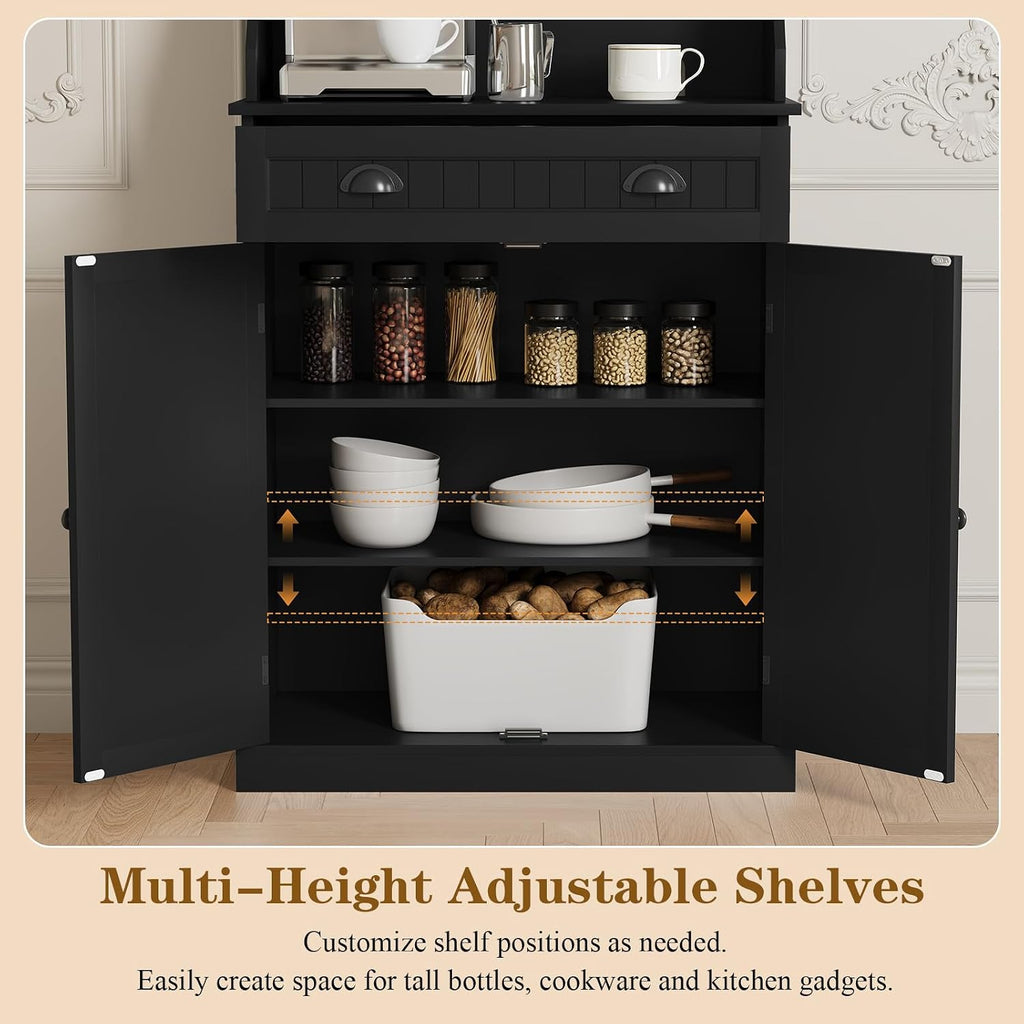 ARTPOWER 54" Kitchen Microwave Cabinet/Stand with Storage and Drawers, Pantry Storage Cabinet with Hutch & Adjustable Shelves for Kitchen, Dining Room, Living Room, Hallway in Black