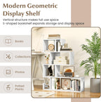 GIANTEX 5-Tier S-Shaped Bookshelf, Geometric Bookcase w/Open Cubes, Modern Decorative Display Shelf w/Anti-Toppling Kits, Freestanding Storage Rack for Living Room, Study, Home, Office, White