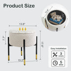 CAROLMADE Round Ottoman with Storage, Velvet Makeup Vanity Stool, Small Ottoman Foot Stool with Coffee Table and Metal Legs for Living Room, Bedroom and Dorm, Beige