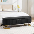 Storage Ottoman Bench, 63" Faux Leather End of Bed Bench Bedroom Bench King Size with Golden Metal Legs, Upholstered Storage Bench for Bedroom Living Room Entryway and Window, Black