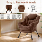 Furlide Lazy Chair for Living Room, Modern Accent Chairs with Armrests, Dark Brown Armchairs with Side Pocket, Cozy Lazy Sofa for Reading, Balcony, Bedroom, Dorm, Small Spaces