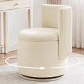Furniliving Velvet Vanity Chair with Storage, 360° Swivel Accent Chair with Wavy Back, Modern Barrel Vanity Stool Makeup Ottoman for Bedroom, Living Room