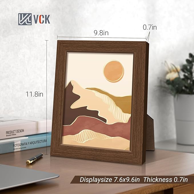 VCK 8x10 Picture Frame Set of 4 - Brown, Gallery-Quality Wood Poster Frames, 1.1-Inch Wide Border, Polished Plexiglass, Vertical or Horizontal Wall & Tabletop Display for Photo/Art/Prints, Brown