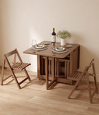 AnywaysWood Folding Dining Table with 4 Foldable Chairs Set, Space Saving Extendable Solid Wood Drop Leaf Table for Kitchen Dining Living Room Small Spaces Simple Assembly