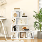 GIANTEX 5-Tier S-Shaped Bookshelf, Geometric Bookcase w/Open Cubes, Modern Decorative Display Shelf w/Anti-Toppling Kits, Freestanding Storage Rack for Living Room, Study, Home, Office, White