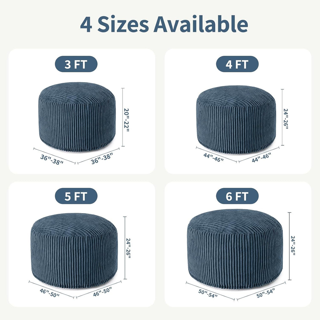 3FT Bean Bag Chairs for Adults, Medium Memory Foam Beanbags with Machine-Washable Wide Stripe Plush Cover Bean Bag Chair for Living Room Bedroom Dorm Office-Dusty Blue