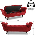 65" Storage Benches Velvet End of Bed Bench Storage Ottoman with Button-Tufted Large Upholstered Window Bench with Storage Shoe Cabinet Bench, for Bedroom, Entryway, Closet(Red)