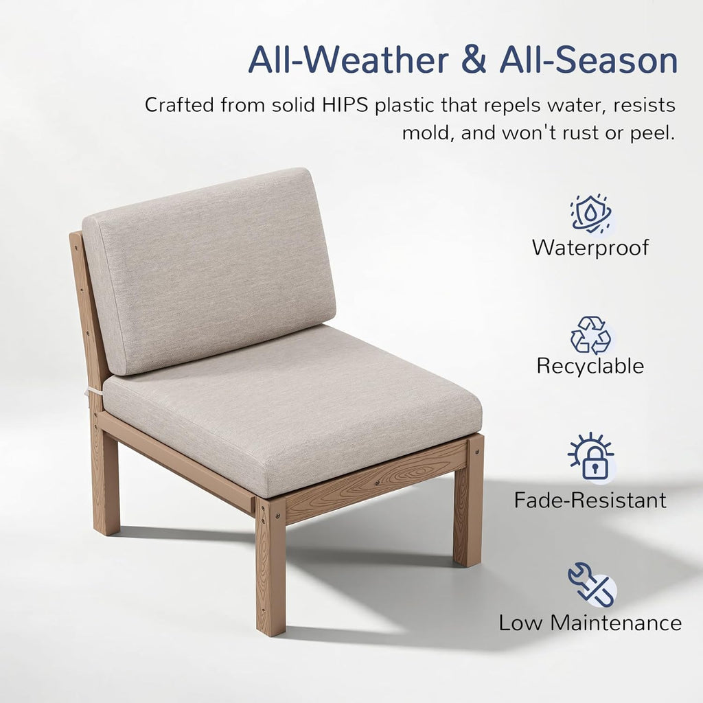 Stoog Modular Armless Chair - Interlocking Waterproof Seat for Building Sectionals, Outdoor Patio & Pool, Teak