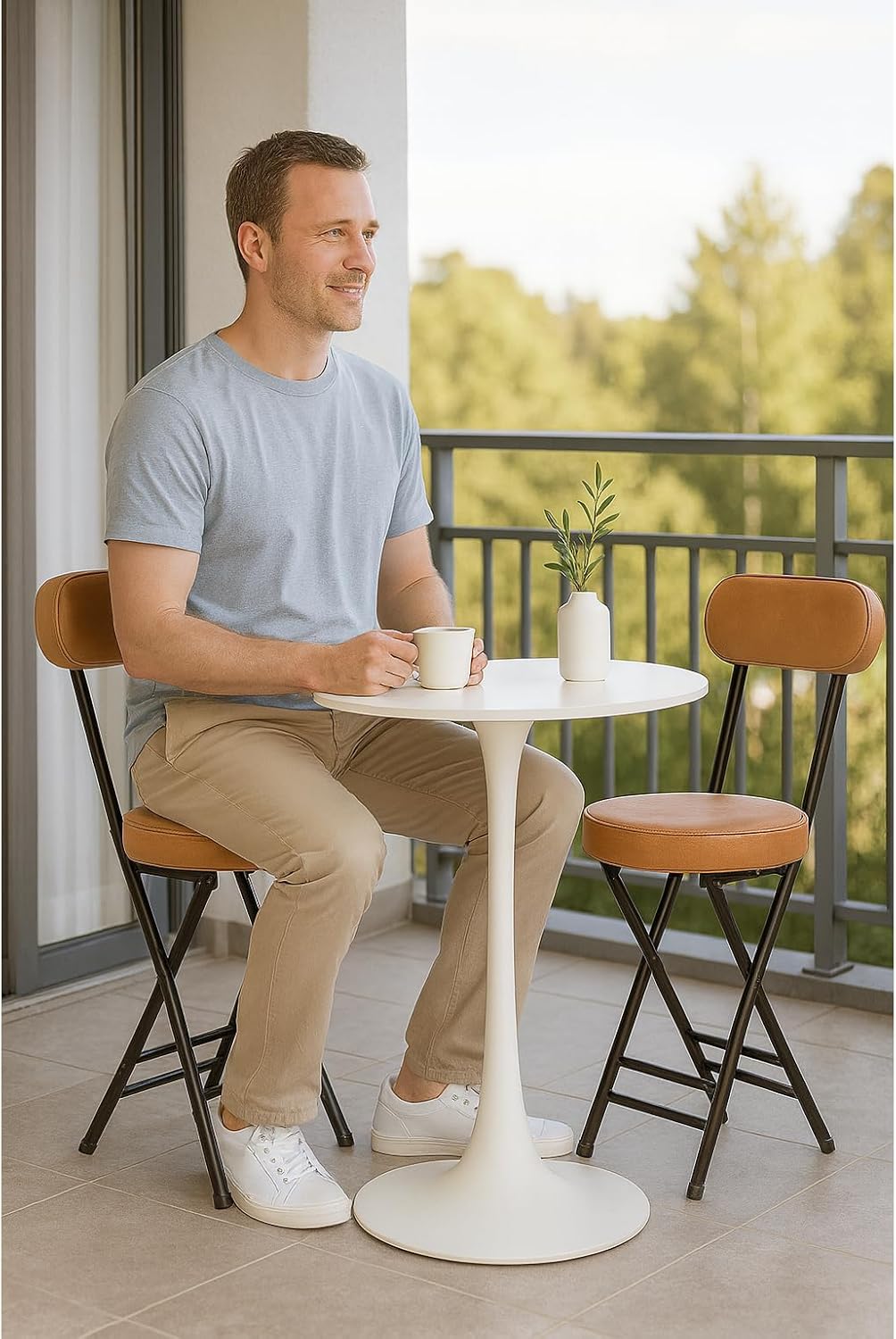 Heavy Duty Folding Stool with Cushion and Backrest, 31” Portable Bar Stool for Family, Kitchen, Living Room, and Travel Use