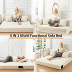 JKMAX Queen Size Folding Sofa Bed - 4 in 1 Convertible Sleeper Chair with Two Pillows - High Density Memory Foam Futon Couch - Foldable Bed for Living Room Bedroom (Beige)