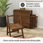 Folding Dining Table Set for 4, Foldable Kitchen Dinning Set with Chairs | Bamboo, Double Drop Leaf Devise, Inside of Dinner Table Can Store Fold Chairs, Assembly Free for Compact Apartment - Brown
