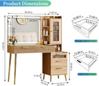 Arulvmrn Vanity Desk with 29.53" HD Lighted Mirror, 47.24" Big Modern Vanity Desk with Mirror and Lights, Makeup Vanity with 5 Drawers and Storage Shelves and Charging Station, Oak