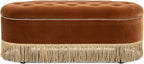 Jennifer Taylor Home 48.5" Oval Tufted Bullion Fringe Storage Bench, Burnt Orange Performance Velvet