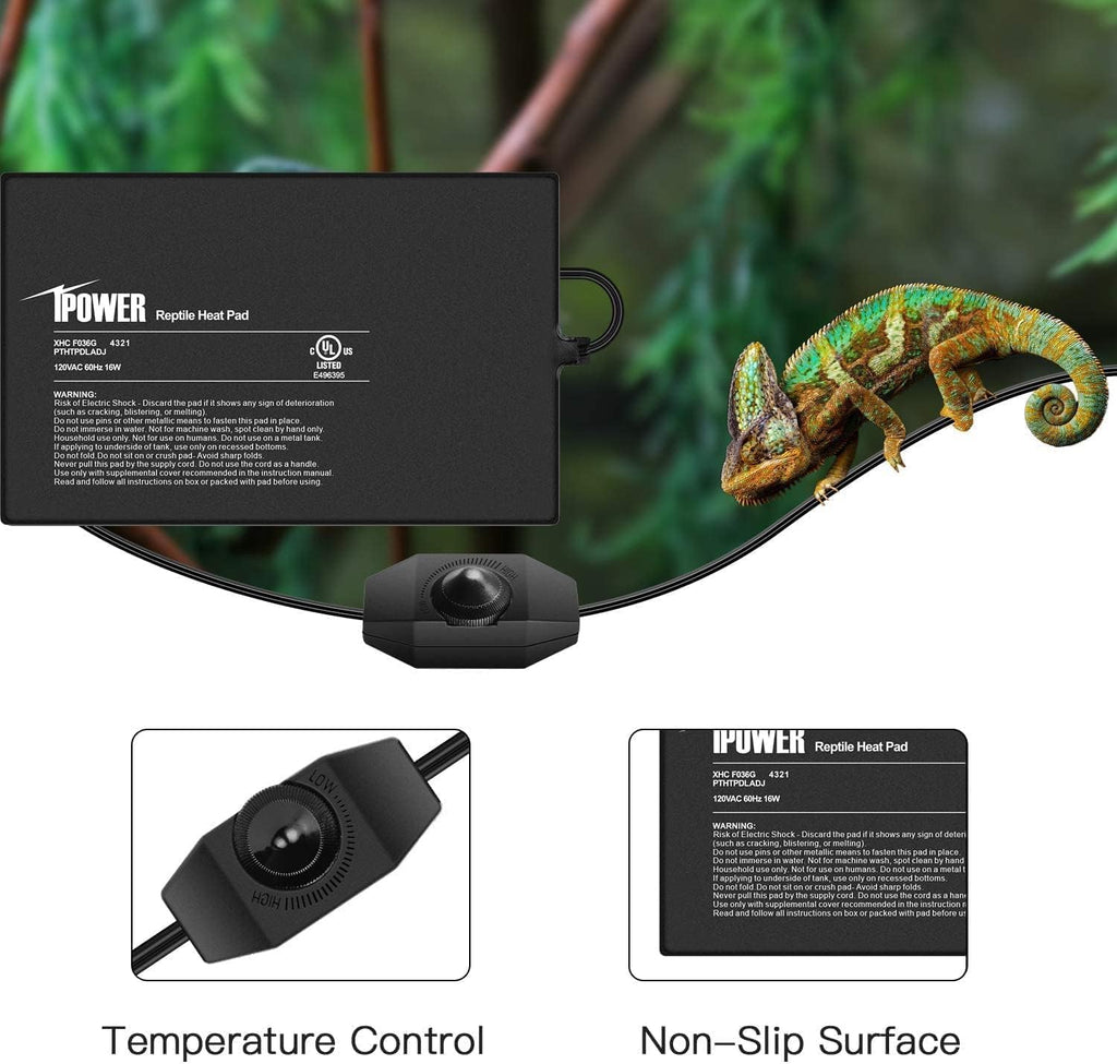 iPower 8 by 12 Inch Reptile Heating Pad with Temperature Adjustable Controller Knob, Under Tank Warmer Terrarium Heat Mat for Reptiles and Amphibians