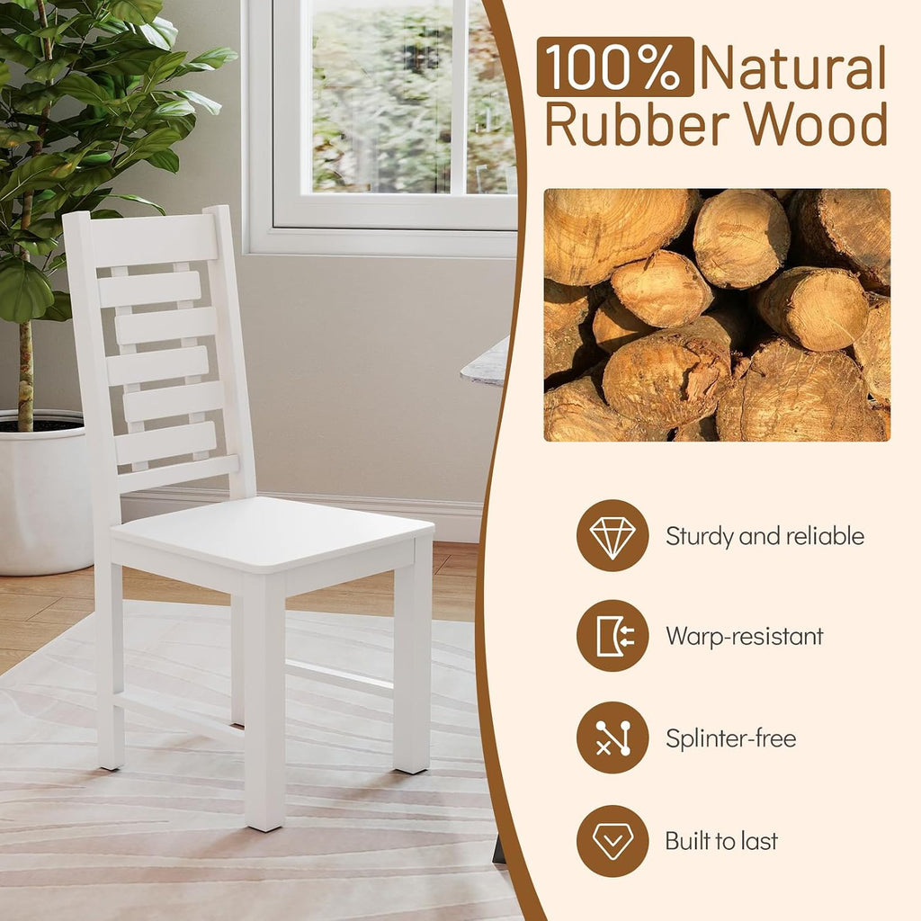 Giantex Wooden Dining Chairs Set of 4, 100% Solid Rubber Wood Kitchen Chair with High & Tilted Backrest, Wide Seat, Mid-Century Modern Side Armless Chairs for Dining Room Living Room, White