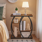 HOOBRO Industrial End Table, 4 Tier End Table with Storage Shelves, Small Side Table with Geometric Metal Frame, Night Stand for Living Room, Bedroom, Office, Rustic Brown and Black BF164BZ01