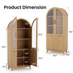 Fkhouse 71" Tall Arched Pantry Cabinet, Kitchen Pantry with Glass Doors & Fluted Doors, Wood Storage Cabinet with Adjustable Shelf, Versatile Cupboard for Kitchen, Living Room, Natural