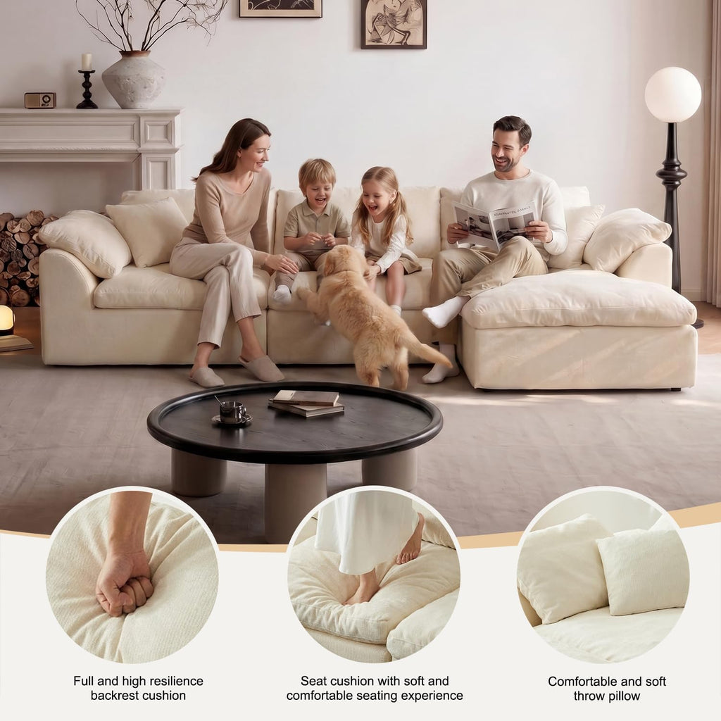 109" Cloud Couch Sectional for Living Room, Oversized Modular L Shaped Sofa with Ottoman, Deep Seat Chenille Sectional Couch, Convertible Sofa Bed for Ultimate Comfort(Lvory White)