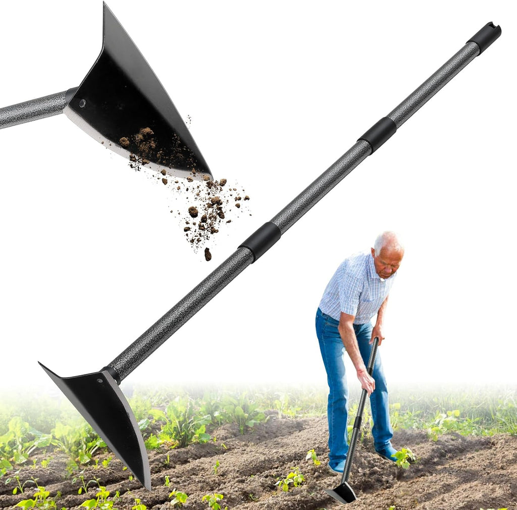 Garden Hoe, Heavy Duty Trenching Hoes with 60 Inch Long Handle, Sharp Edge Triangle Weeding Hoe Garden Tools for Weeds Removal,Cultivating,Digging,Loosen Soil, Trenching, Landscaping Manual Weeder