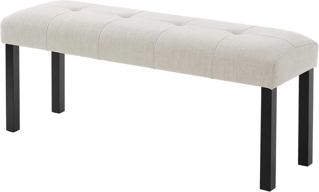 Dining Bench, Rubber Wood Dining Room Bench with Linen Upholstered Seat, for Kitchen, Living Room, Hallway, Kitchen, Entryway, Beige