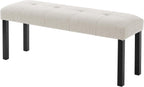 Dining Bench, Rubber Wood Dining Room Bench with Linen Upholstered Seat, for Kitchen, Living Room, Hallway, Kitchen, Entryway, Beige