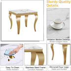 Marble End Table, Modern White Faux Marble Sofa Side Table with Gold Stainless Steel Legs, Luxury Sqaure Accent Side Table Bedside Table Nightstand for Living Room Bedroom Office