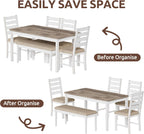 59" Dining Table Set Farmhouse Rectangular White Kitchen Room Table & Chairs Set Solid Wood Stable Space Saving Easy Clean (1 Bench& 4 Chairs)
