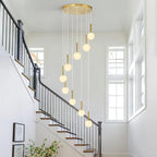 9-Lights Gold Chandelier with Milk White Glass Mid Century Modern Globe Pendant Light for Foyer Living Room Entryway Hallway