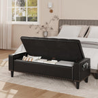 60" Storage Ottoman Bench, Faux Leather Upholstered Bed Bench, Black