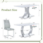 Modern Dining Table Set for 6,63'' Dining Room Table Set for 6 with Chairs,Rectangular Kitchen Table with Faux Marble Tabletop and DIY Chrome Legs,Glass Dining Table Set Ideal for Dining Room