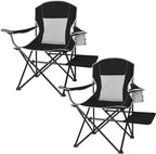 XGEAR 2-Pack Camping Chairs 350LBS Heavy Duty Folding Chair with Side Table | Portable, Sturdy, With Cup Holder, Collapsible for Tailgating, Beach, Fishing, Backyard, Black