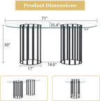 Oval Tempered Glass Dining Table for 4-8 People, 71'' Tall Kitchen Tables for Small Spaces, Modern Dinning Room Furniture, Metal Pillar Base, for Living Room, Kitchen, Dining Room, Black