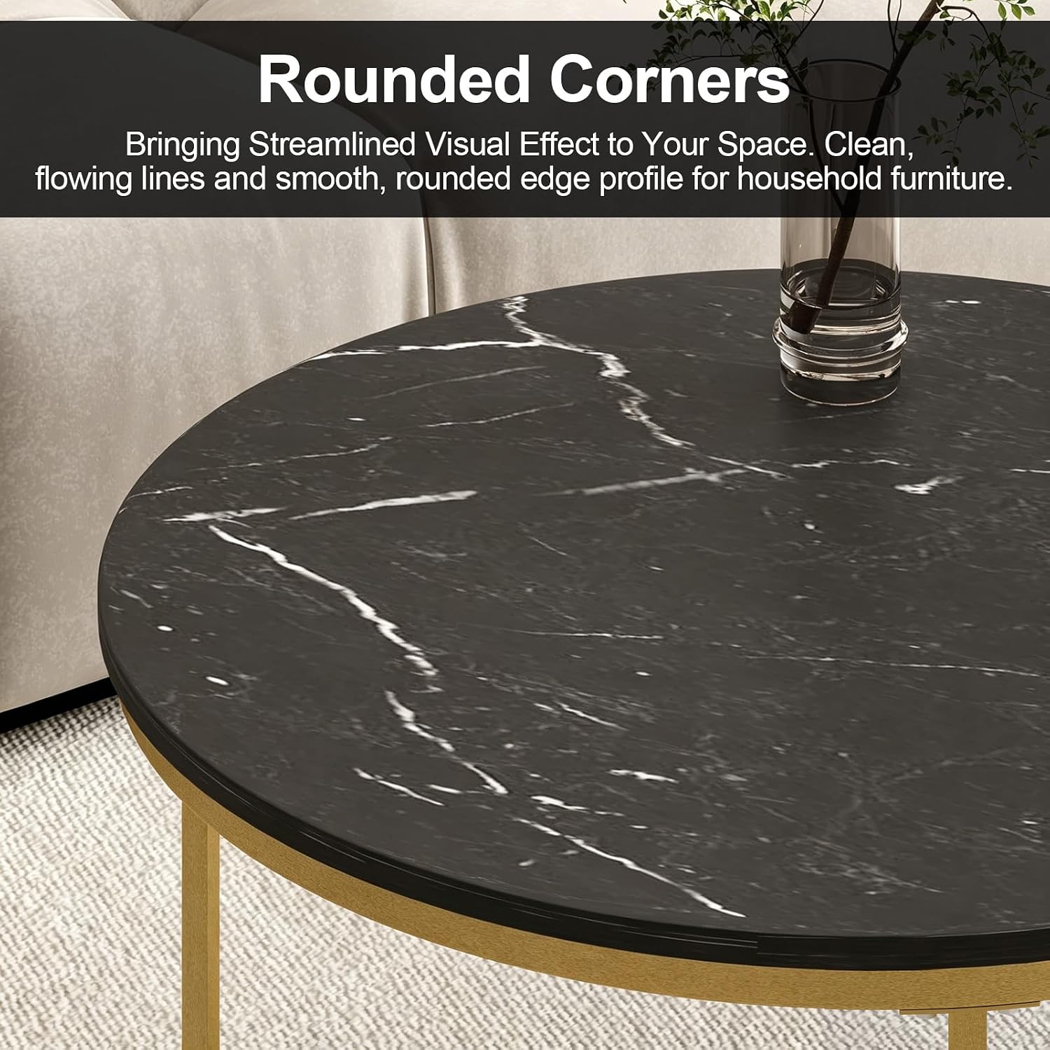 Nesting Coffee Table Set of 2, Wooden Marble Top (Black+Gold) | Nesting Tables, Sturdy Metal Frame, 120 LBS Capacity, Fits for Living Room, Bedroom, Easy Assembly