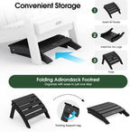 Adirondack Ottoman Footrest for Adirondack Chair, All-Weather HDPE Outdoor Foot Stool, Folding Patio Ottoman for Lawn, Garden, Deck, Backyard, Black
