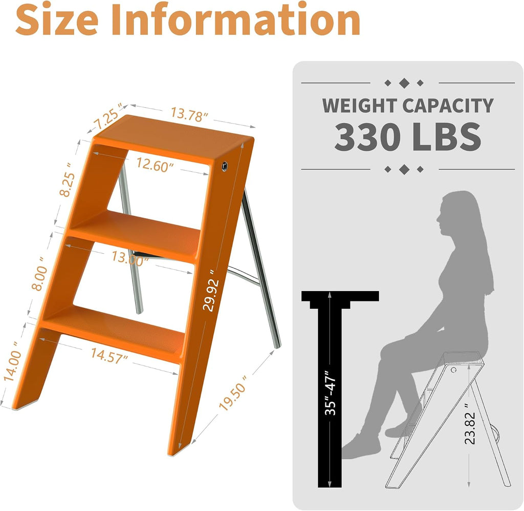 HOTEAGLE Modern Folding Chair - Multifunctional Design Doubles as Step Stool & Storage Shelf, Sturdy Engineering Plastic for Kitchen, Dining & Bistro,Orange