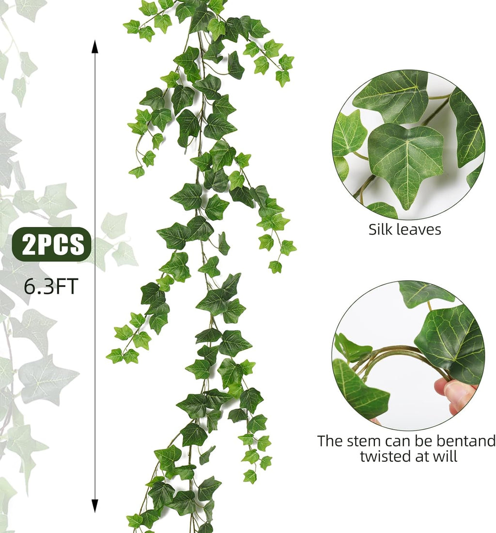 RECUTMS 2Pcs Fake Vines 74.8inch Artificial Ivy Garland Hanging Plants with Silk Leaves Greenery Decoration for Indoor Outdoor Wedding Home Kitchen Garden Office