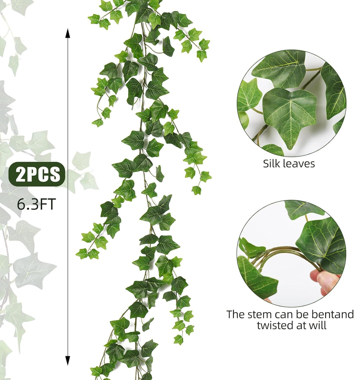 RECUTMS 2Pcs Fake Vines 74.8inch Artificial Ivy Garland Hanging Plants with Silk Leaves Greenery Decoration for Indoor Outdoor Wedding Home Kitchen Garden Office