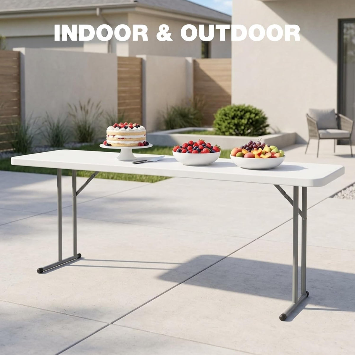 Folding Table 5FT, Heavy Duty Foldable Table for Indoor Outdoor Use, HDPE Rectangle Narrow Folding Table for Seminar, Home Office, Buffet, Camping, Party, White