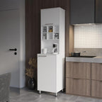White Kitchen Pantry with Pneumatic Doors and Open Storage