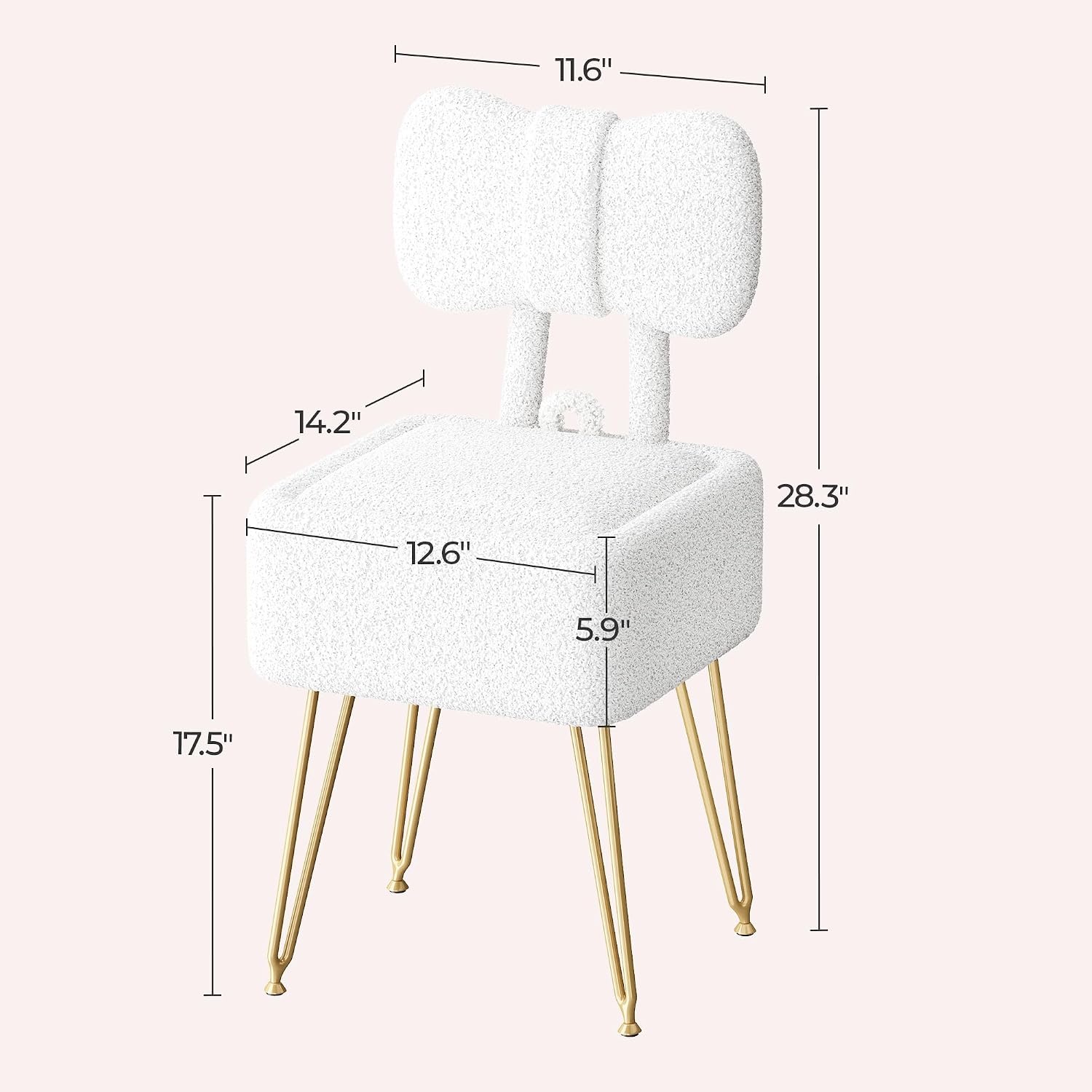 Small Vanity Chair with Storage, Vanity Stool with Folding Back, Chair for Vanity, Footrest Footstool Ottoman, Teddy Fleece Vanity Stool for Makeup, Bedroom, Living Room, White