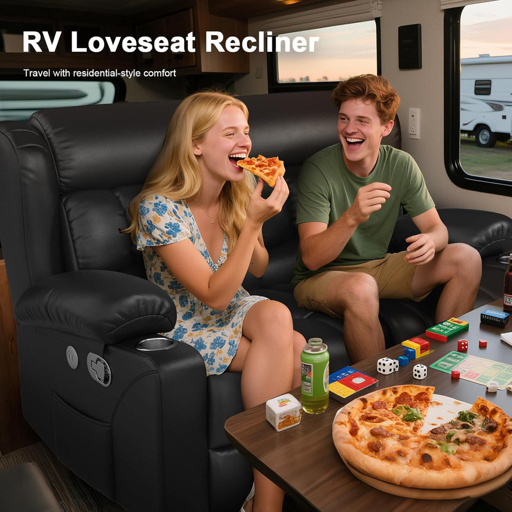 RV Loveseat Recliner Sofa, Reclining Loveseat Home Theater Seating with USB Ports, Cup Holders, Insert Pockets, Wall Hugger RV Recliners for Movie Room, Recline Movie Seats Gaming Sofa