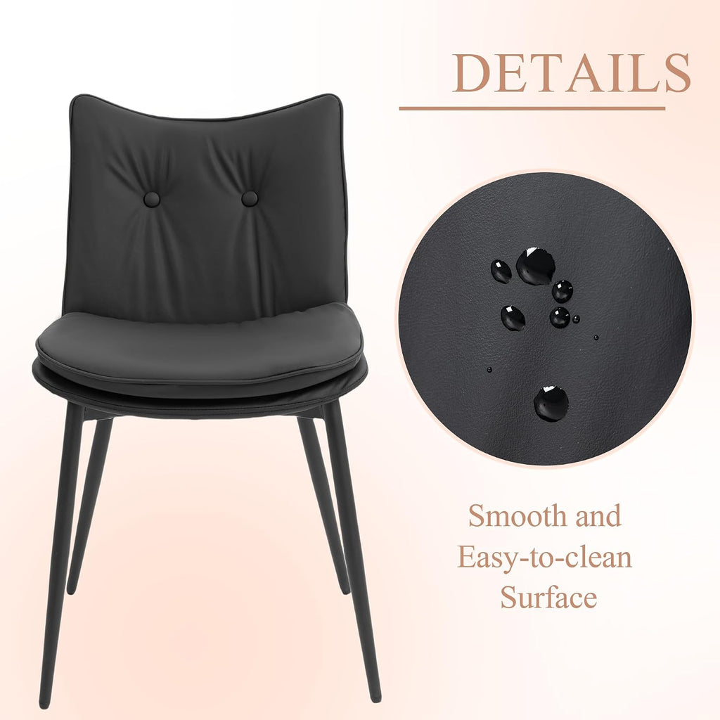 AVAWING Modern Dining Chairs Set of 4, Faux Leather Upholstered Kitchen Chairs with Button Tufted Back and Adjustable Footpads, Armless Accent Chairs for Dining Living Room, Black