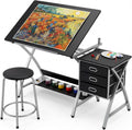 Garvee Tabletop Adjustable Drafting Table, Drawing Table for Adults, Drafting Desk Art Desk with Stool & 3 Storage Drawers, Modern Painting Studio Work Station for Home Office, 50.5 x 24 x 45 inch