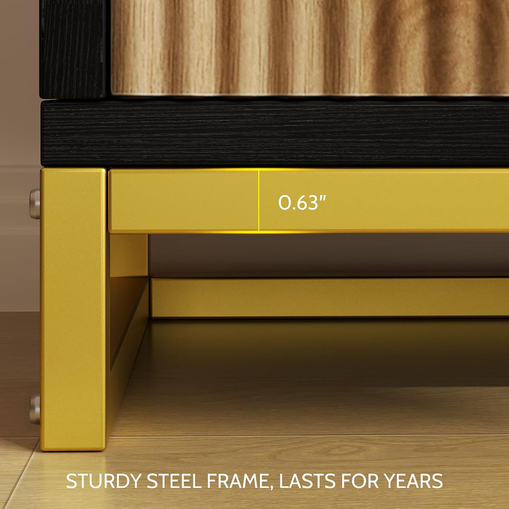 L-Shaped Shoe Storage Bench with Cushioned Seat & 2 Flip Drawer, 39'' Entryway Bench with Wave Door & Adjustable Shelves, Farmhouse Bench Cabinet for Entryway, Hallway (Natural & Black)