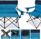 Oversized 4 Pcs Camping Chair Set with Table,Outdoor Folding Heavy Duty Lawn Chair,Cup Holder,Portable,Loveseat Chair Perfect for Family Hiking,Picnics and Beach Trips,Light Blue