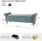 HULALA HOME Farmhouse Storage Bench, Blue | End of Bed Bench with Vintage Button-Tufted Design, Bedroom Bench with Storage for Bedroom, Entryway, Living Room